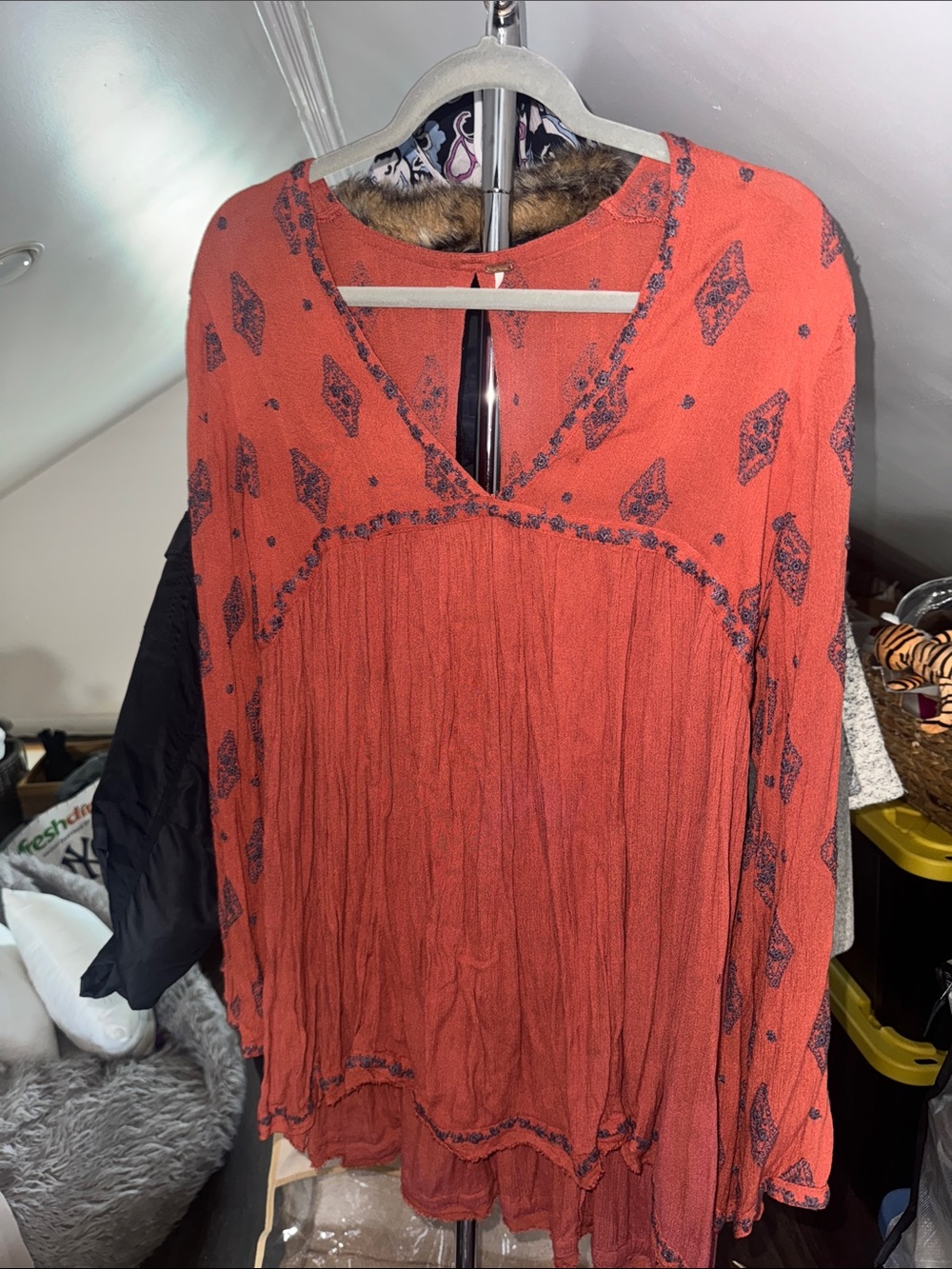 Free People Burnt Orange Printed Long Sleeve Boho Dress